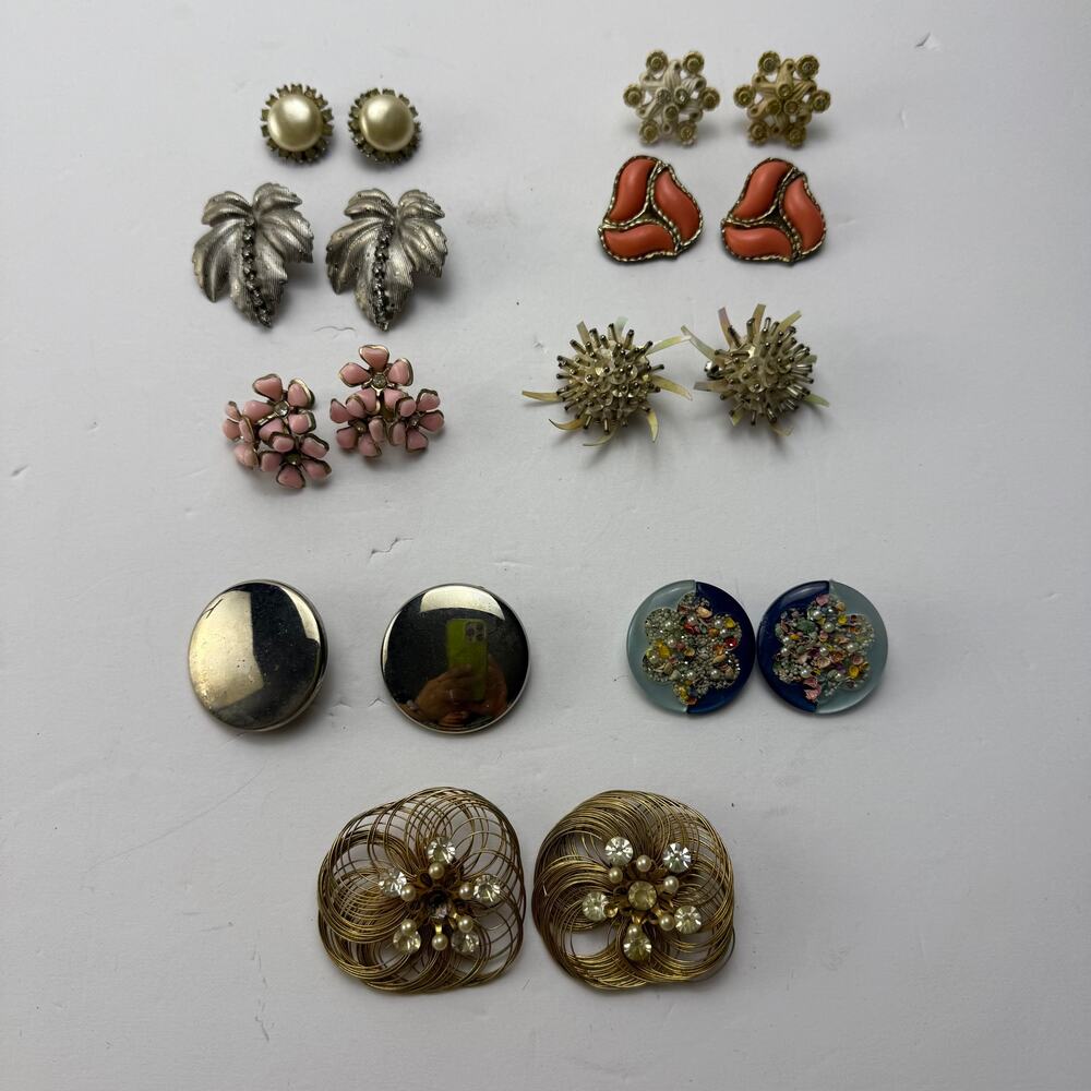 lot of 9 vintage clip on earrings